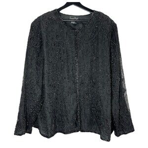Laurence Kazar Jacket 3X silk beaded 1980's Paris New York black women's Vintage